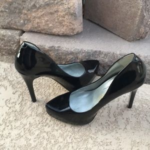 Black patent leather 5 inch heels